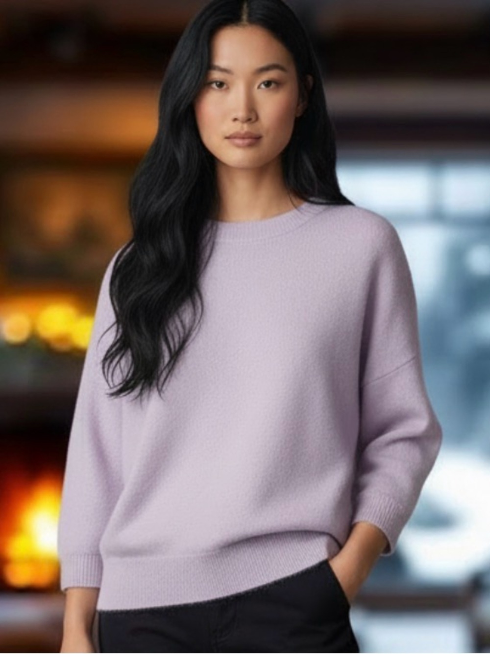Naadam Lavender Cashmere Crewneck Women's Sweater sz L